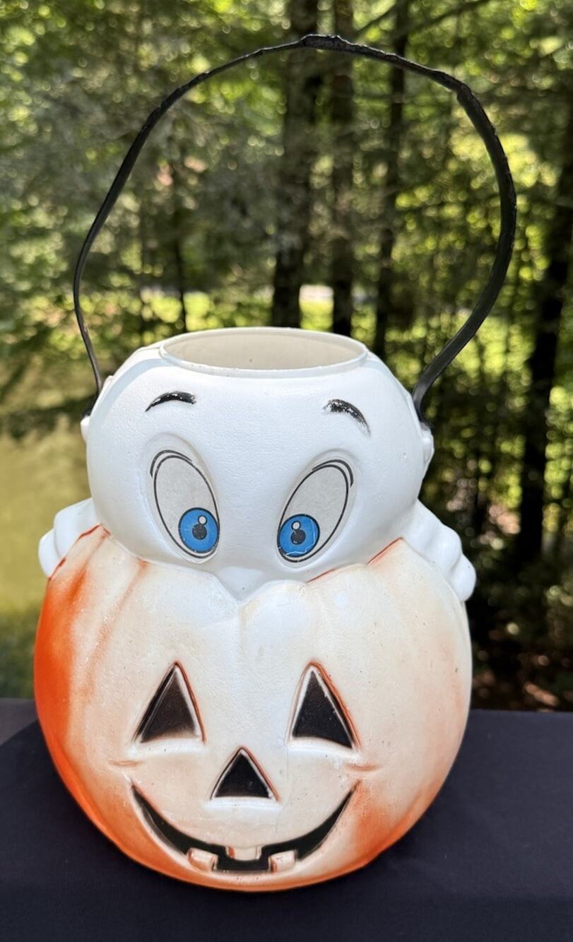 Empire Blow Mold Casper Ghost Pumpkin Halloween Trick or Treat Bucket Vintage